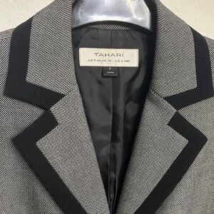 TAHARI Gray/Black Blazer with Black Trim and Accents size 4